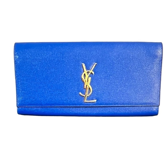 Yves Saint Laurent Handbags - YSL Saint Laurent Classic Monogram Long Clutch In Blue Leather